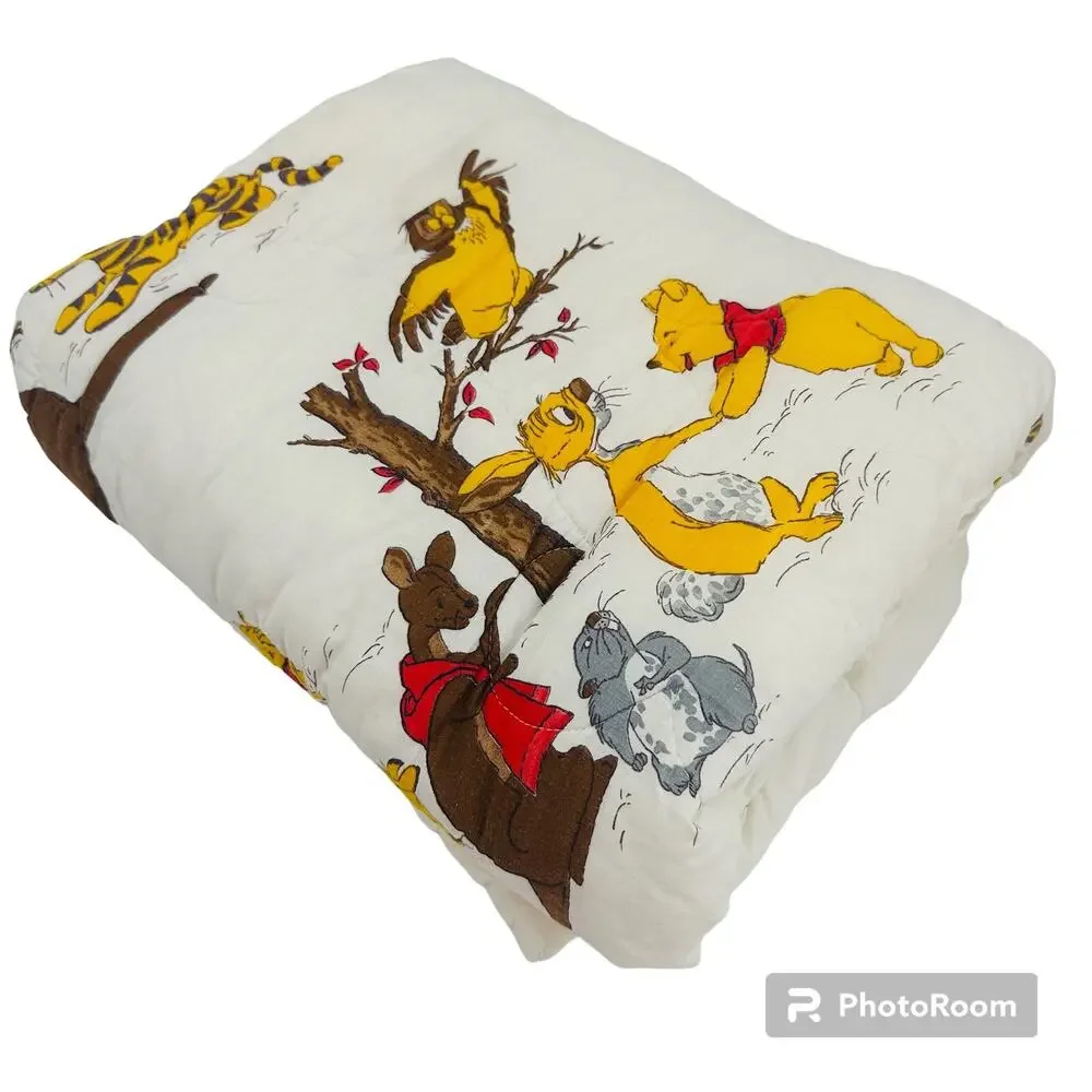 Vintage Winnie the Pooh Friends Comforter Baby Crib Blanket Quilted Thick Sears